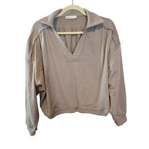 ZENANA Oversize Collared Pullover Sweatshirt Taupe Dolman Long Sleeve Casual Top